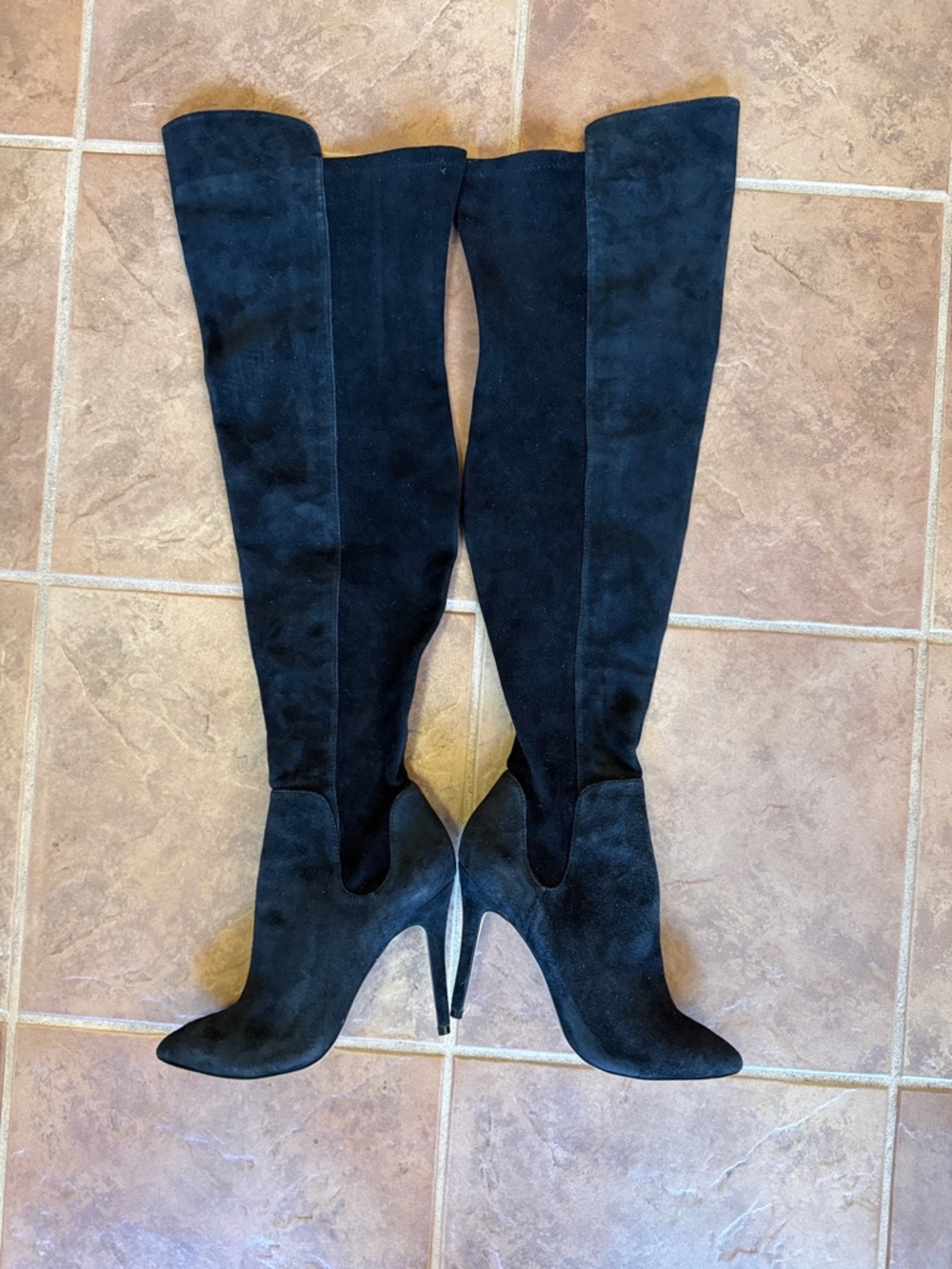 Neiman Marcus Women’s Black Over-the-Knee Suede Stiletto Boots